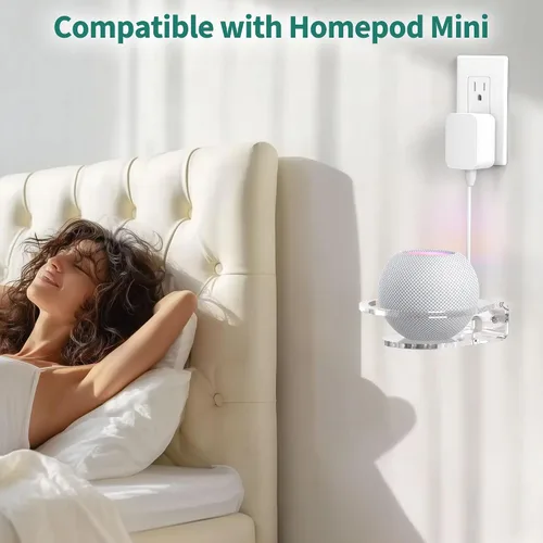 Vista 8 de PlusAcc Soporte de pared para Dot Max y Dot 5, estante transparente resistente para Homepod Mini, soporte de soporte de ahorro de espacio, gestión