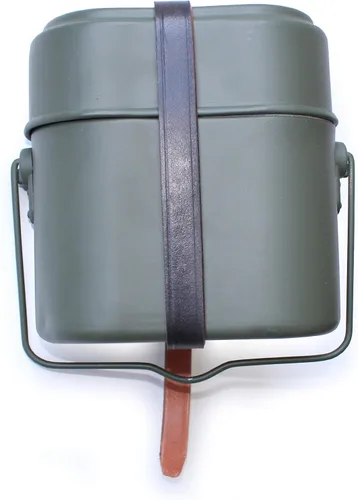 Vista 2 de ANQIAO Green Collectibles WWII WW2 German M31 Mess Kit de lata con correa de cuero 3 piezas en 1