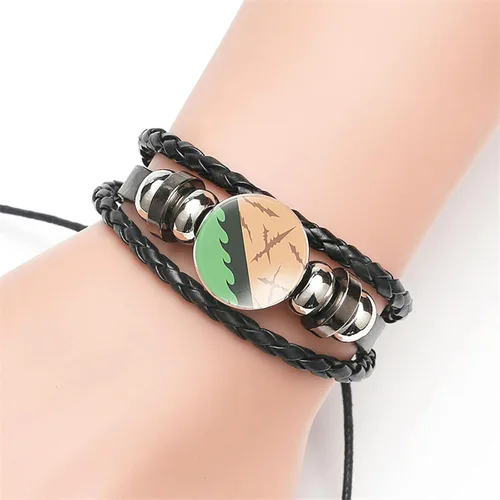 Vista 2 de MHTYYDS Demon Slayer - Pulsera de cuero con piedras preciosas para Shinazugawa Sanemi, diseño de kimetsu no Yaiba para niño y niña, decoración