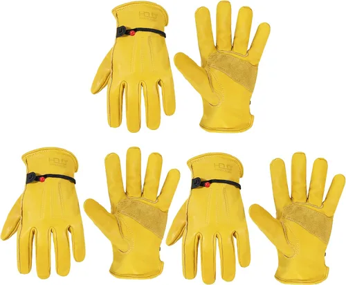Vista 29 de HANDLANDY Guantes de jardinería de cuero para hombre, guantes de trabajo utilitarios para mecánicos, construcción, conductor