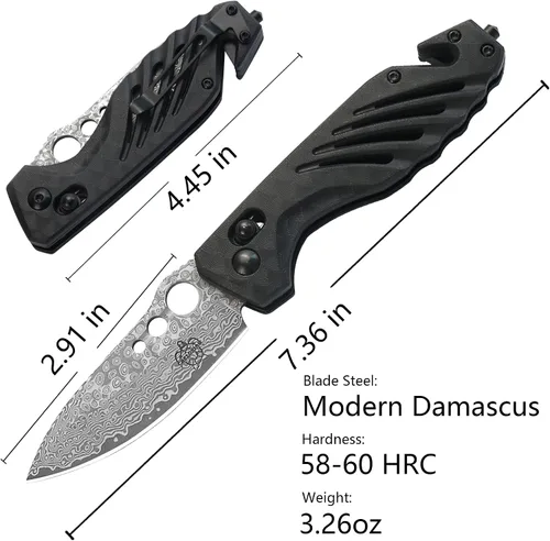 Vista 3 de Cuchillo plegable de bolsillo de Damasco para hombre, AXIS Lock