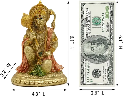 Vista 6 de alikiki Estatua hindú Ramayana Hanuman - 6.1 pulgadas de alto, estatua de dios indio hinduismo, devoto, señor Rama, santuario, altar, decoración