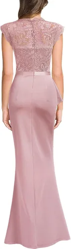 Vista 2 de MISSMAY Vestido largo formal de boda sin mangas con encaje floral retro para mujer