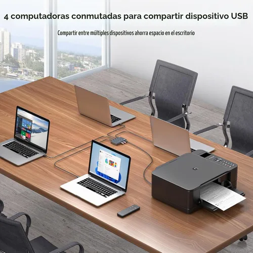 Vista 3 de Selector de interruptor USB 3.0 4 computadoras comparten 4 puertos USB A para ratón, teclado, impresora, escáner con control remoto inalámbrico