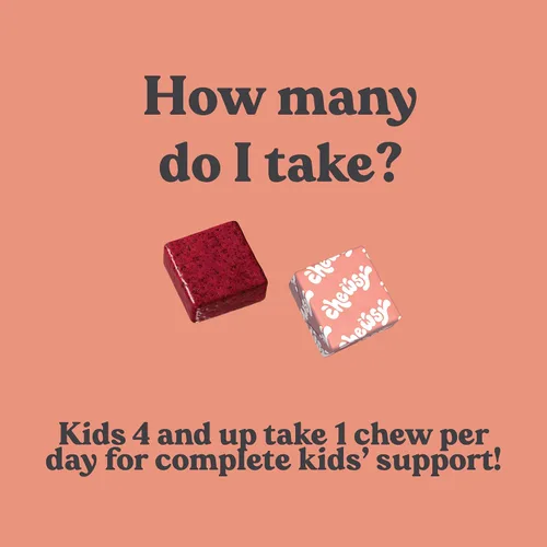 Vista 5 de Chewsy Multivitamínico para niños, deliciosos masticables diarios de vitaminas estilo caramelo + probióticos + superalimentos, suplemento masticable