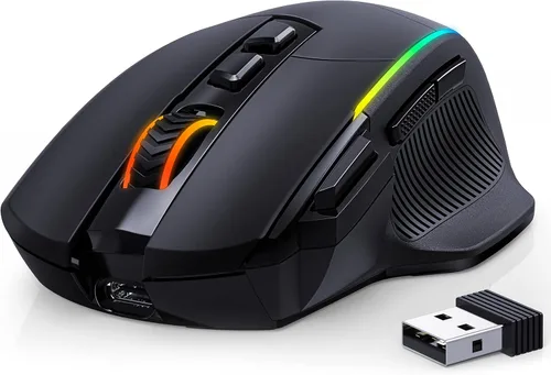 Vista 8 de RisoPhy Ratón inalámbrico para juegos, triple modo 2.4GUSB-CBluetooth hasta 10000DPI, retroiluminación Chroma RGB, mouse ergonómico con 8 botones