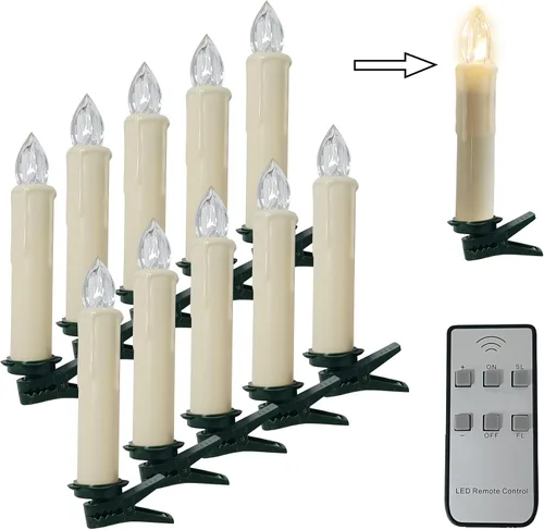 Vista 12 de Velas LED sin llama, 6 velas cónicas blancas con control remoto para decoración de bodas, 4 pulgadas
