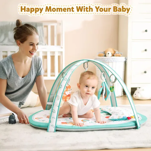 Vista 4 de Ibabejoy - Gimnasio de juego para bebés, gimnasio de juego basado en escenarios con 2 fundas lavables a máquina para recién nacidos a niños, tapete