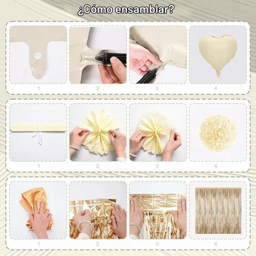 Vista 6 de Decoraciones de cumpleaños número 13 en crema para niñas, globos beige con número 13 en forma de corazón y estrella marrón, globos neutros