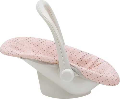 Vista 2 de Olivia's Little World Conjunto de Portabebés y Asiento de Coche de Muñeca Bebé Princesa de Lunares, Rosa/Gris Rosa/Gris