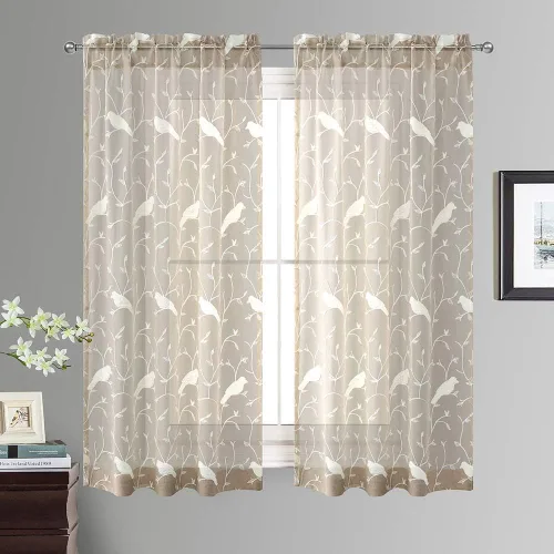 Vista 23 de Cortinas traslúcidas blancas de 63 pulgadas de largo, paneles de gasa bordada con hojas para cocina, sala de estar, dormitorio, ventanas pequeñas