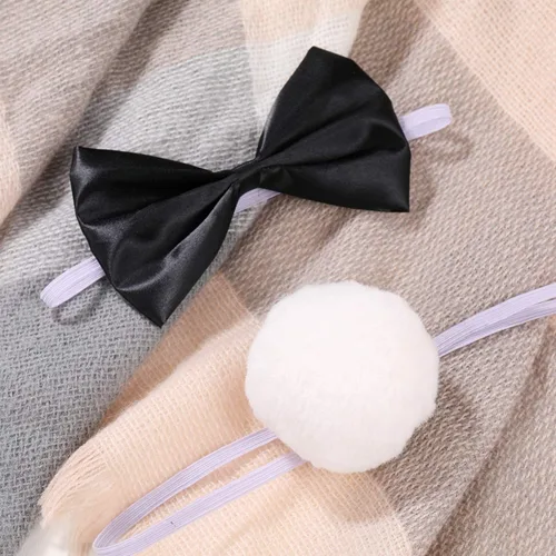 Vista 7 de Juego de orejas de conejo para cosplay, lindo conejo, orejas de conejo, corbatín para Halloween, accesorios para fiesta de Halloween