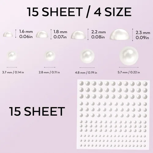 Vista 2 de Nicpro - 2475 calcomanías de perlas autoadhesivas, 4 tamaños, para maquillaje, gemas de perlas blancas, decoración para cara, cuerpo, uñas, cabello