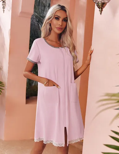 Vista 2 de Ekouaer - Camisón ligero con cremallera, bata de descanso para mujer (S-XXL)
