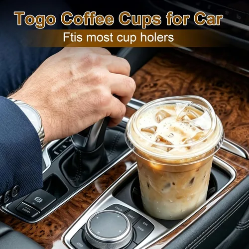 Vista 6 de Paquete de 50 vasos de plástico transparente de 12 onzas con tapas para sorber, tazas de café helado desechables gruesas para llevar bebidas frías