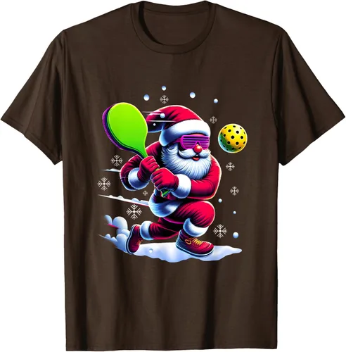 Vista 7 de Pickle Ball Navidad Santa Deporte Jugador Padel Raqueta Snow Camiseta Negro