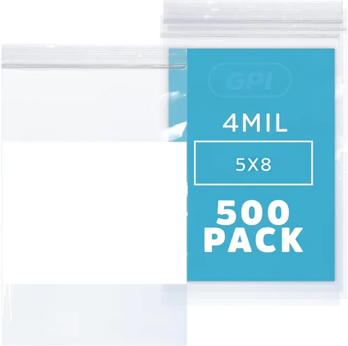Vista 35 de GPI - 2" x 3" - Paquete a granel de 100, bolsas de plástico transparente con cierre de cremallera de 4 mil de grosor, resistentes, con bloque blanco