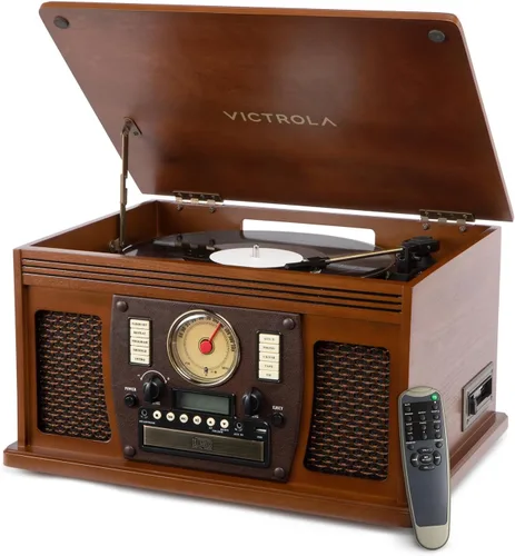 Vista 14 de Victrola Navigator 8 en 1 Reproductor clásico de discos Bluetooth con codificación USB y tocadiscos de 3 velocidades Individual Negro