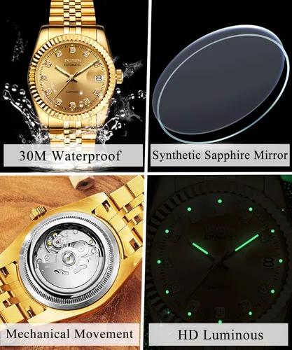 Vista 4 de Self Winding Watches for Men Fashion Silver Gold Stainless Steel Watches Skeleton Mechanical Mens Watches Tourbillon Automatic Mens Dress Watch