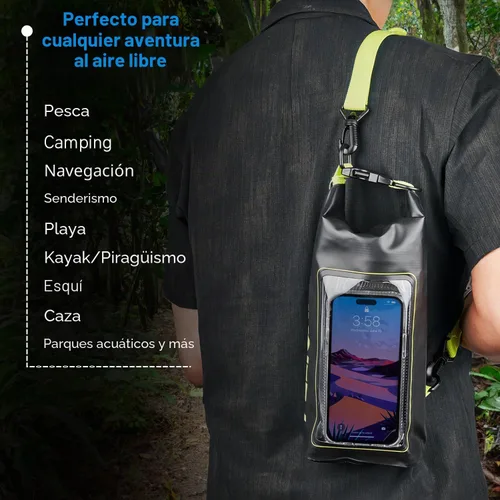 Vista 7 de Pelican Marine Bolsa impermeable IP68 de 2L con rollo superior - Mochila impermeable con funda/bolsa para teléfono - Accesorios para canotaje