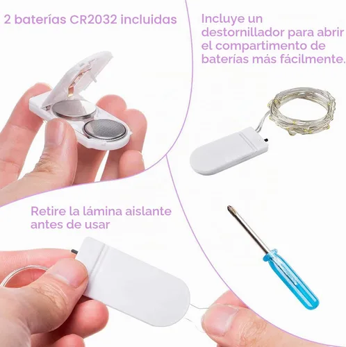 Vista 2 de VOOKRY Paquete de 8 guirnaldas de 30 luces LED que funcionan con pilas, 10 pies de cable rojo mini plateado luciérnaga luces de luna estrellada