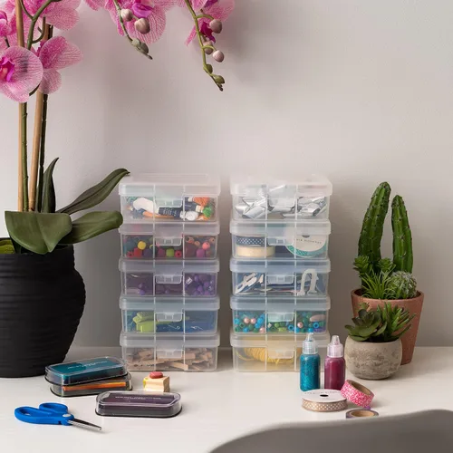 Vista 5 de Iris caja de almacenamiento de suministros 10 piezas, Plástico, Transparente, S Bead Storage Organizing Containers with Snap Lid for Arts, Crafts