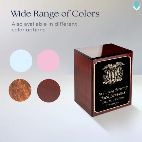 Vista 6 de GetUrns Caja conmemorativa de urna de cremación de cereza pequeña grabada personalizada para cenizas (gloria americana)