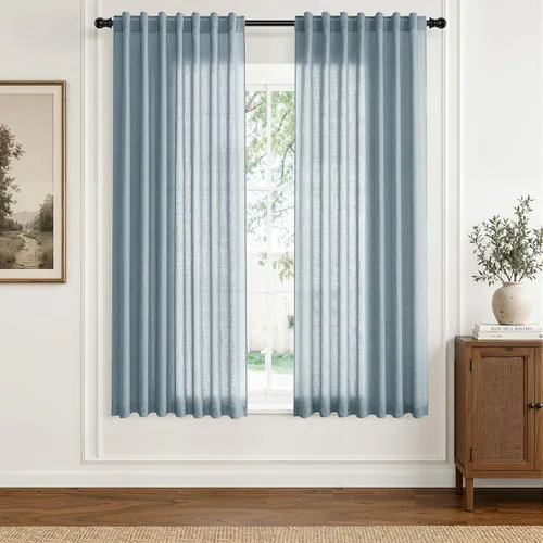 Vista 58 de Hokibero Cortinas de lino natural de 96 pulgadas de largo para sala