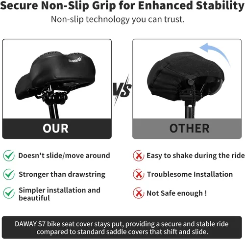 Vista 3 de DAWAY - Funda cómoda para asiento de bicicleta - Cojín acolchado de gel de silicona y espuma viscoelástica para asiento de bicicleta para hombres