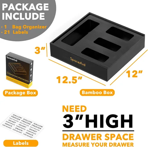 Vista 3 de SpaceAid Organizador de bolsas para cajón de cocina, de bambú, compatible con galón, cuarto de galón, sándwiches y aperitivos, para bolsas de 4