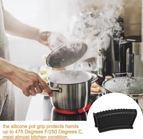 Vista 5 de uxcell Soporte de silicona para mango de sartén caliente, 2 piezas, funda antideslizante resistente al calor para cocina, olla, sartenes, utensilios