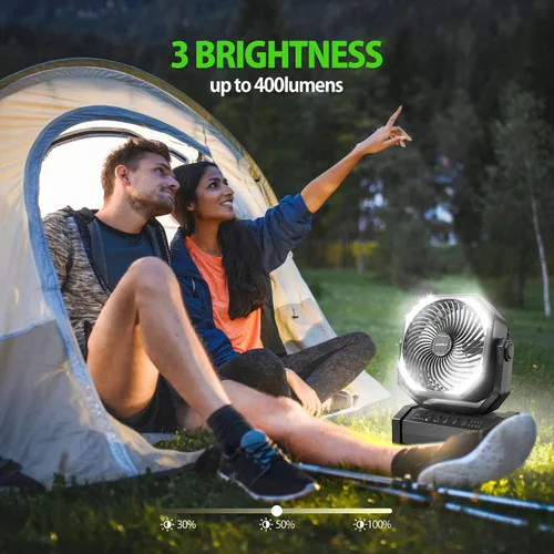 Vista 5 de AddAcc Ventilador de camping recargable de 20000mAh - Ventilador operado por batería con luz y control remoto, oscilación automática, temporizador