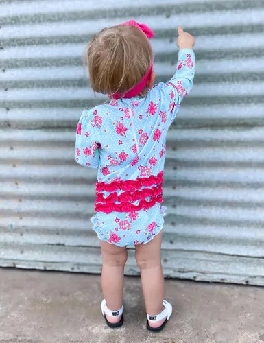 Vista 6 de uideazone Traje de baño de manga larga de una pieza para bebéniñas pequeñas, protección solar UPF 50+, 0-24 meses