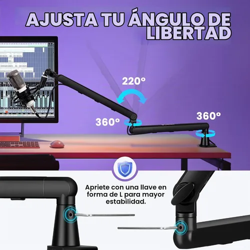 Vista 5 de CAHAYA Brazo de brazo para micrófono, soporte de brazo de micrófono ajustable de perfil bajo con poste de extensión de 3.5 pulgadas, adaptador