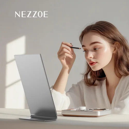 Vista 2 de NEZZOE Espejo de maquillaje sin marco de 12 x 7 pulgadas, espejo de 12 in-plata