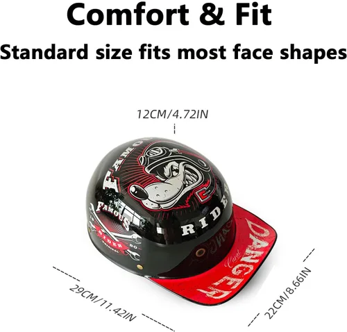 Vista 8 de Casco de motocicleta de cara abierta vintage, gorra de béisbol retro, aprobada por DOT, para hombres y mujeres y adultos, media carcasa con visera