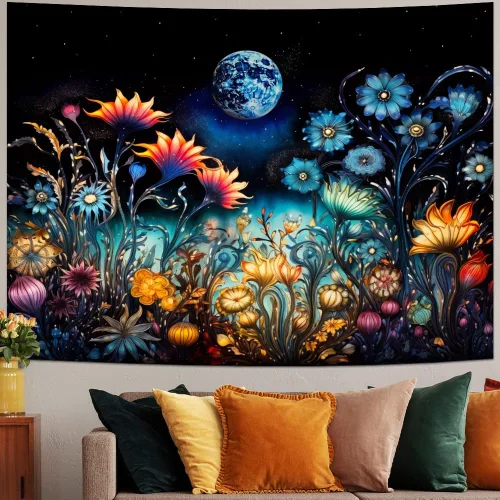 Vista 4 de Tushelia Tapiz floral para colgar en la pared para decoración de dormitorio