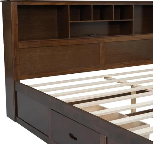 Vista 9 de Harper & Bright Designs Cama de plataforma tamaño King con cabecera de estantería y cajones de almacenamiento, marco de cama de almacenamiento