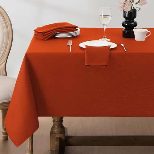 Vista 6 de Softalker - Mantel rectangular tejido con textura, jacquard de otoño color naranja quemado, impermeable, fácil de limpiar, resistente a las manchas