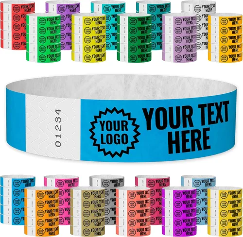 Vista 22 de Tyvek - Pulseras personalizadas de 3/4 de pulgada para eventos - Personalizadas con imagen o logotipo (tipo papel) Personalize w/ Clipart Text &