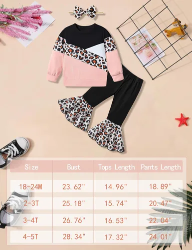 Vista 7 de Queenstyle Sudadera de bloque de color para niña pequeña + pantalones de campana + diadema para otoño e invierno