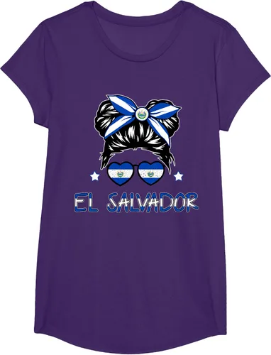 Vista 12 de Camiseta de El Salvador para Niñas Bandera Patrimonio Hispano Salvadoreño