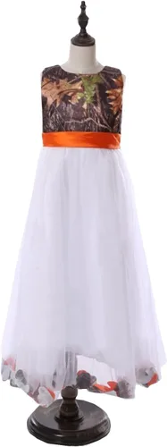 Vista 5 de DINGZANCAMO Vestido de niña de flores de tul blanco y camuflaje mini vestidos de dama de honor junior