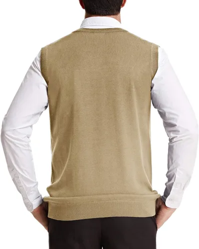 Vista 2 de PJ Paul Jones Chaleco de punto con cuello en V para hombre, chaleco clásico sin mangas