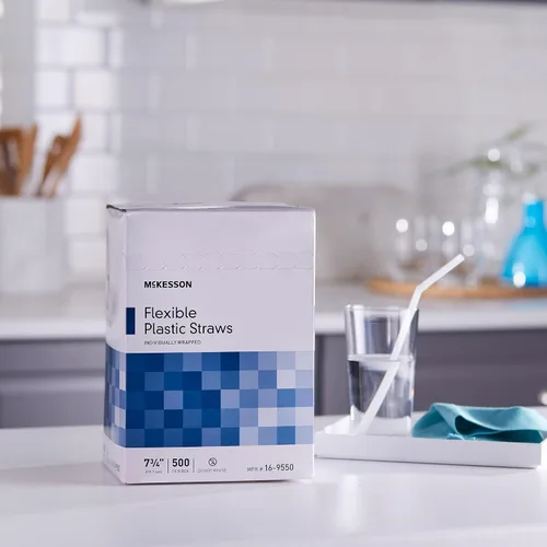 Vista 5 de McKesson Pajitas de plástico flexibles, blanco, 7 3/4 pulgadas, 500 unidades Envuelto individu