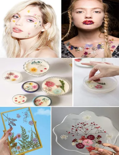 Vista 3 de 150 piezas de flores azules secas prensadas con pegatinas de mariposas - Juego de flores naturales reales de YouthBro para manualidades de resina
