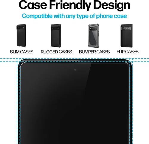 Vista 6 de Power Theory Protector de pantalla para Google Pixel 6 PRO [2 unidades] [no de vidrio] compatible con fundas, cubierta completa, película flexible