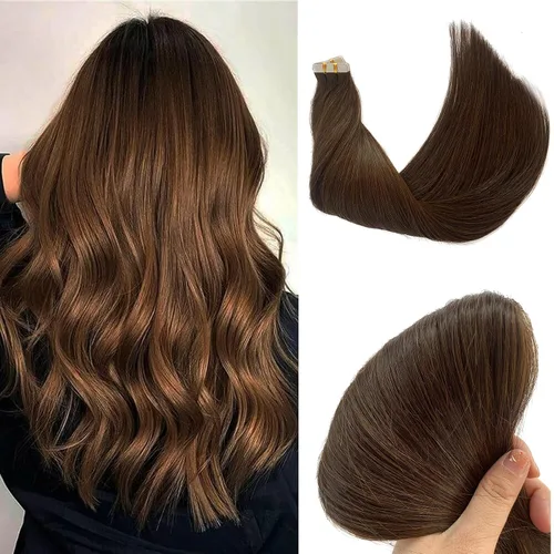Vista 19 de Extensiones adhesivas rubias de cabello humano brasileño grado 9A, #60 rubio platino, cinta en 12 pulgadas, 20 unidades por juego, extensiones