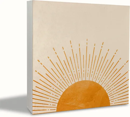 Vista 7 de KEUSPI Decoración de escritorio bohemia, retro, neutro, amanecer, puesta de sol, sol, rústico, bloque de madera, letrero para caja de placa bohemia