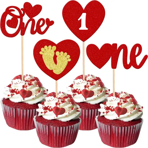 Vista 26 de Rsstarxi Paquete de 24 adornos para cupcakes para el día de San Valentín, con purpurina roja, dulce amor, para cupcakes, decoración de San Valentín